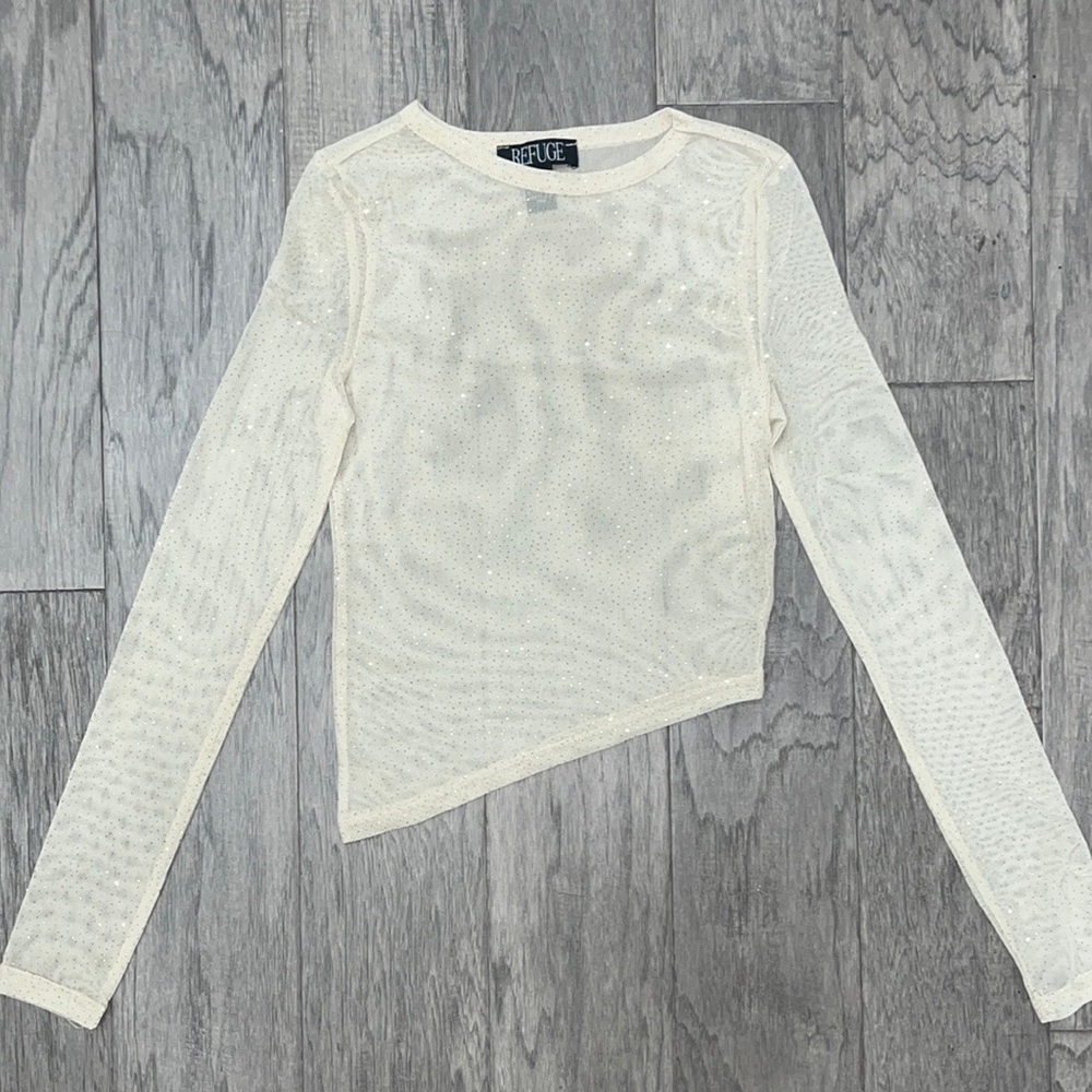 Sheer Rhinestone Long Sleeve Top